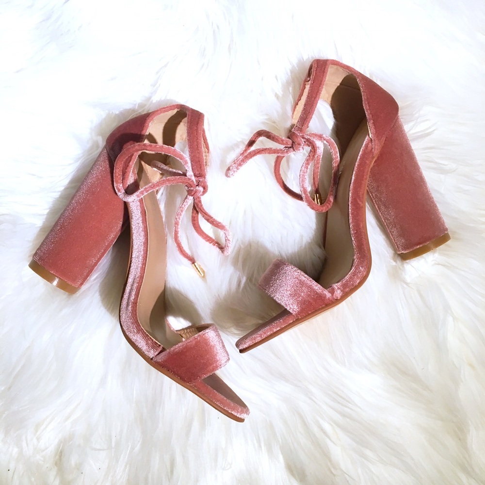 Blush Velvet Open-Toe Ankle Strap Heels 🌸 - Picture 2 of 5